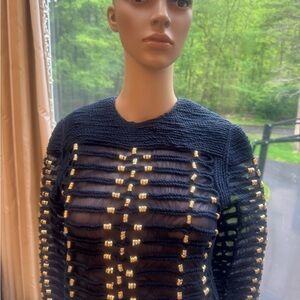 Balmain & H&M Navy and Gold Knit Mesh Sweater.